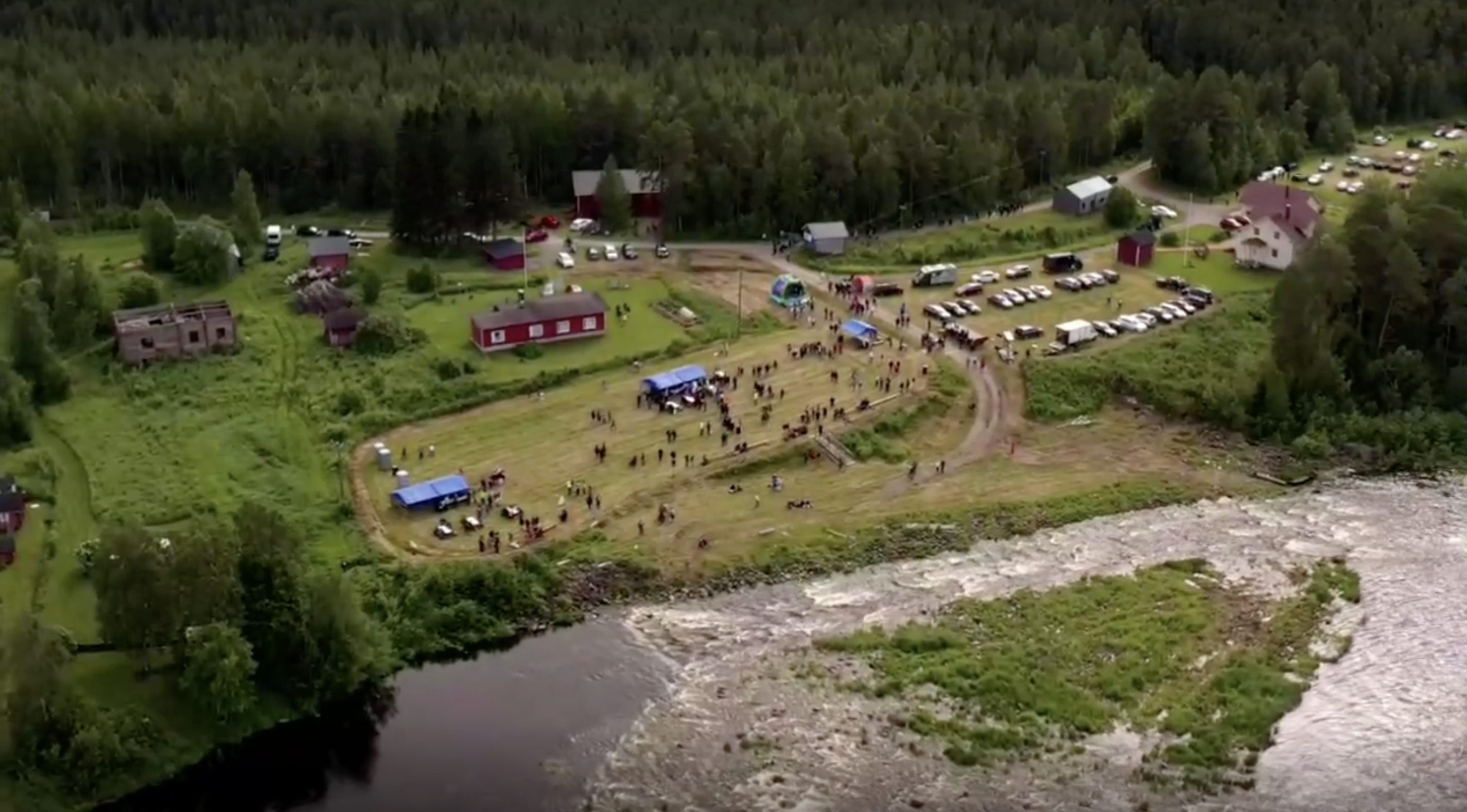 Streaming of the rafting competition, LED screen and drone aerial view