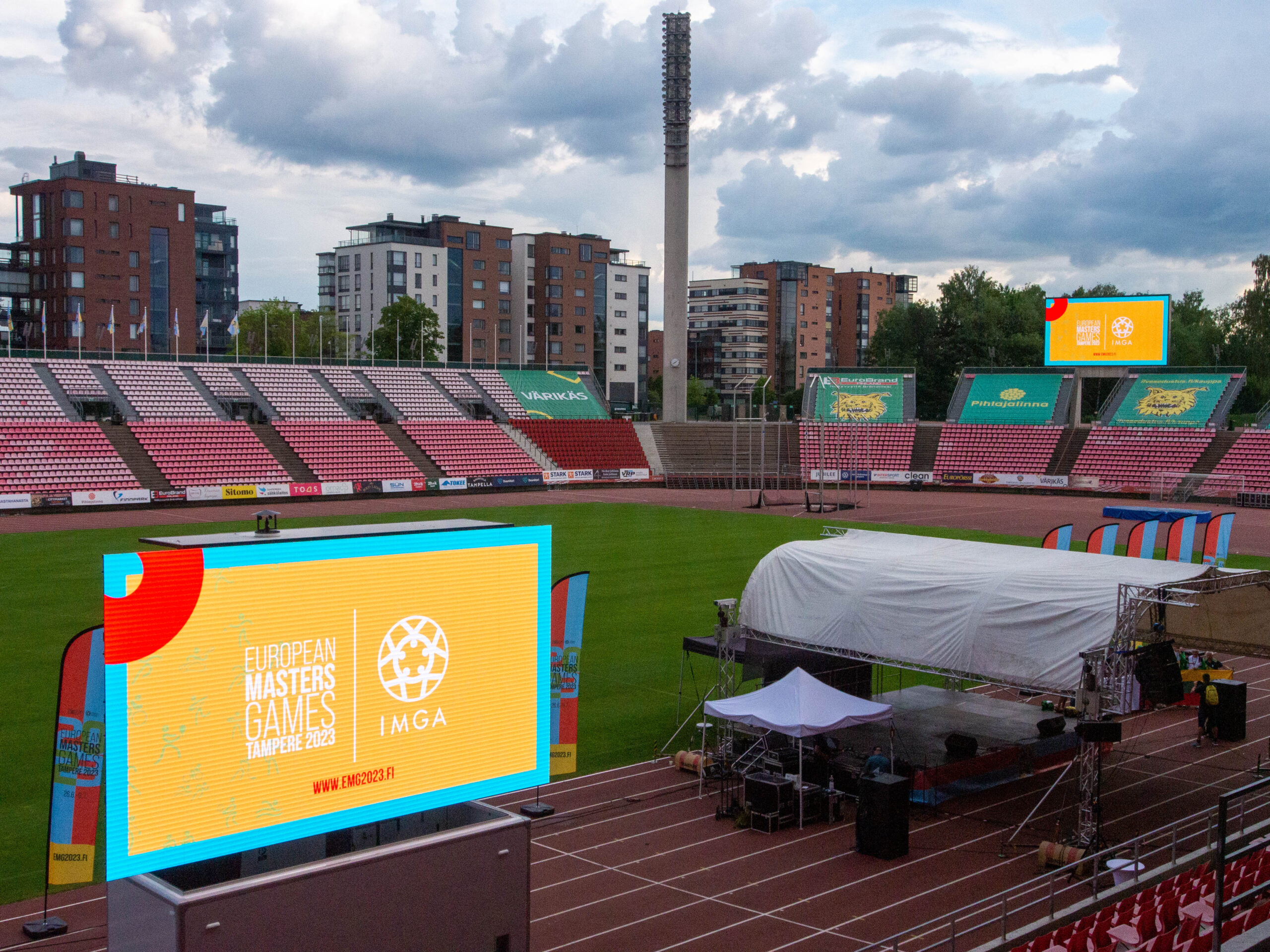 Screen-shots at Ratina Stadium – European Masters Games opening ceremony